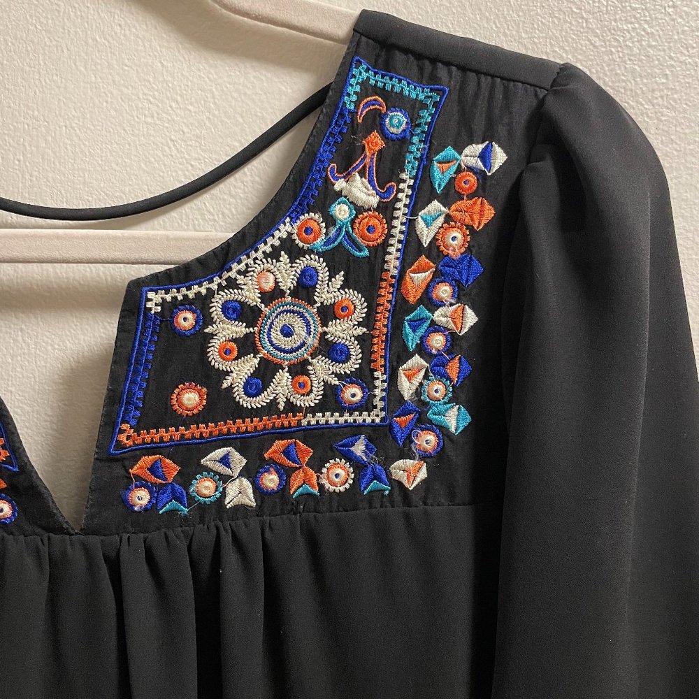 Embroidered Black Boho Dress